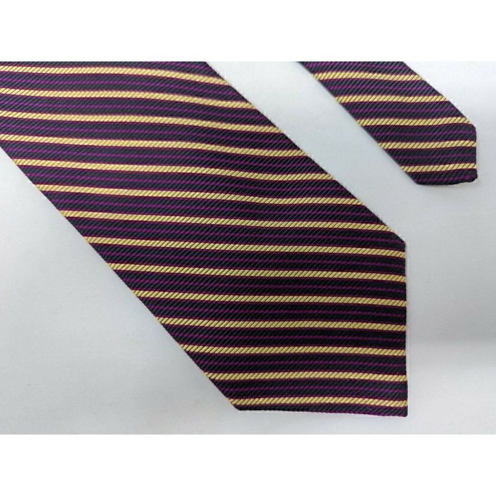 BROOKS BROTHERS MAKERS SILK TIE PURPLE GOLD BLACK STRIPED LUXURY 3.75"